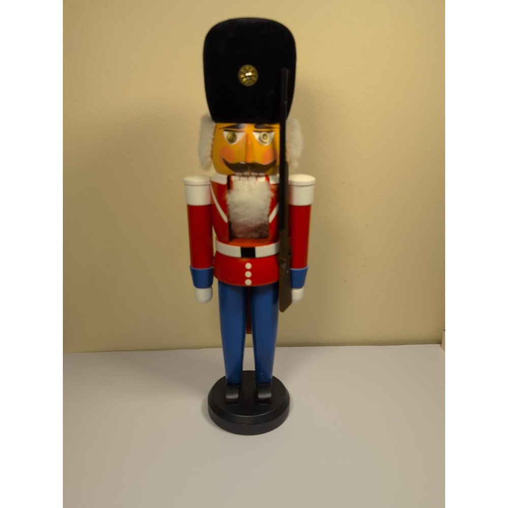 Vintage Expertic Nutcracker Soldier Guard with Rifle Wooden Black hat 15"